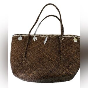 Vintage Handmade Woven Boho with Shell Cloth Lining Straw Tote